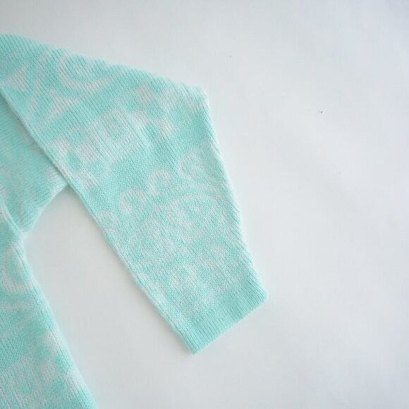 Vintage Cabin Creek Teal with White Aztec Print Knit Crewneck Sweater L - Picture 5 of 9